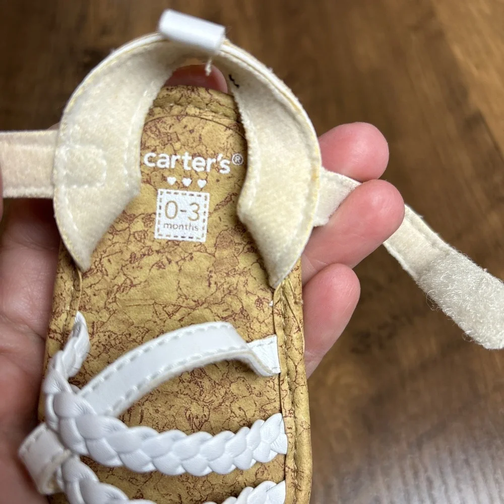 Carters Baby 0-3M White Sandals Braided Straps Boho Summer Faux Leather